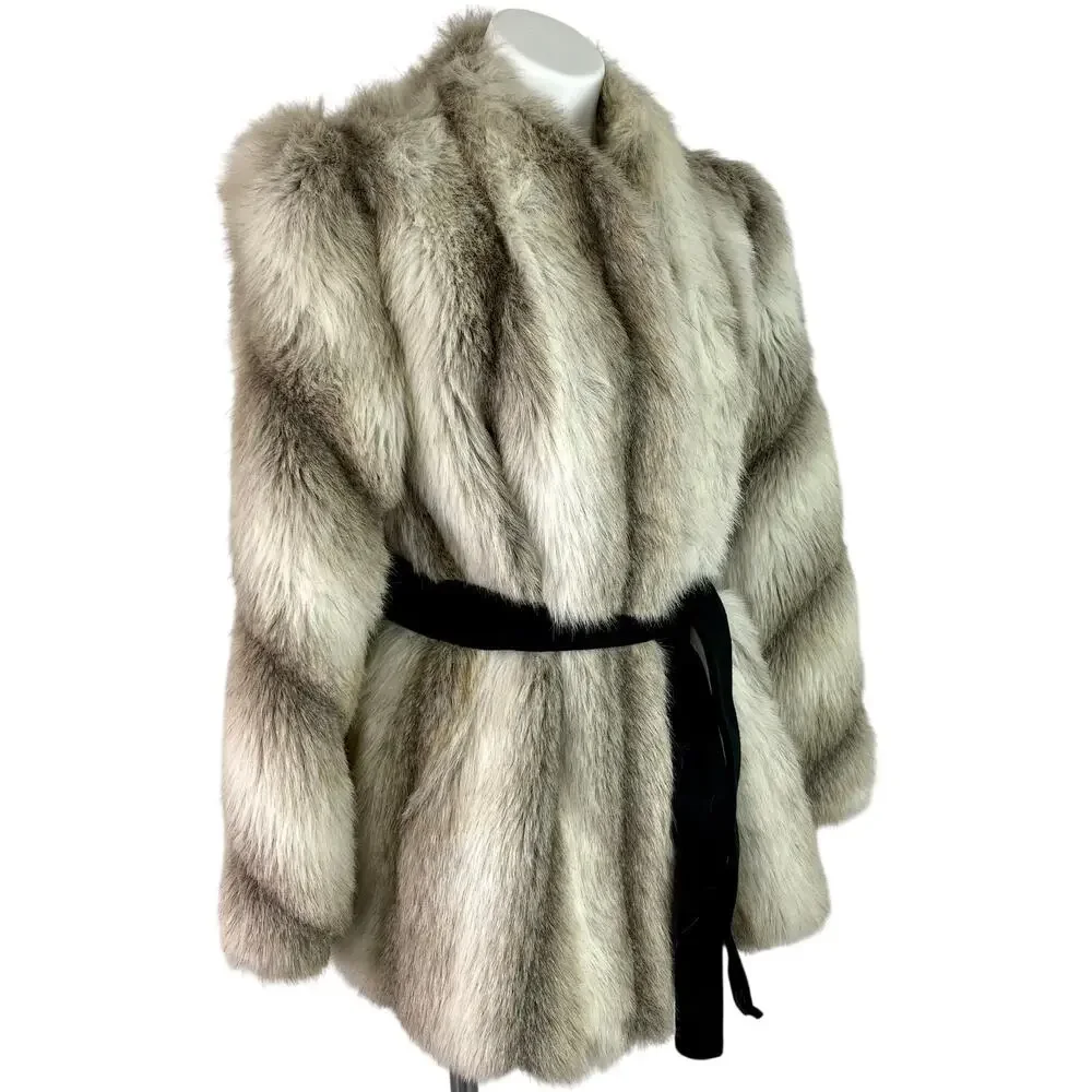 Vintage Faux Fox Fur Short Coat – Quiet Luxury Winter Statement Jacket Medium - Picture 3 of 12